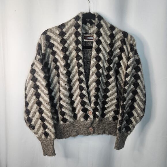 Samband of Iceland Vtg Wool Crop Cardigan Sweater Herringbone Chunky Knit XL - Picture 1 of 9